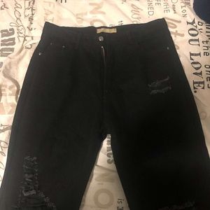 straight leg black ripped jeans